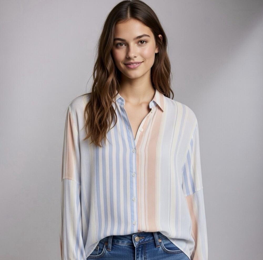 Umgee Top Lagenlook Coastal Beach Cottage Romantic Boho Artsy Crinkle Rayon S